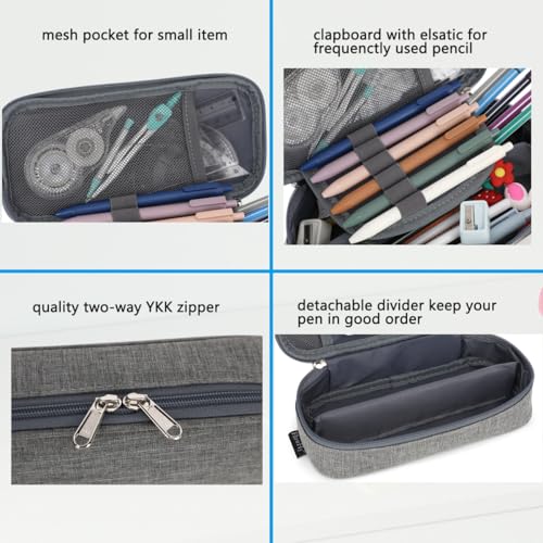 FlowFly Large Capacity Pencil Case for Kids, Boys & Girls – Zippered Multi-Functional Pen Pouch, Soft & Portable Pencil Bag for School, Teens, Students, Grey - Image 5