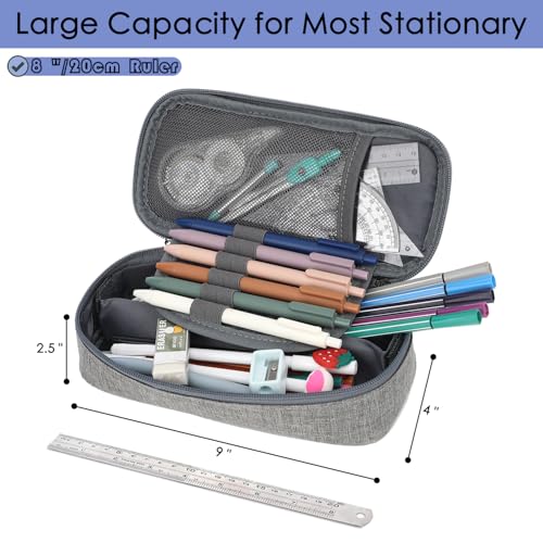 FlowFly Large Capacity Pencil Case for Kids, Boys & Girls – Zippered Multi-Functional Pen Pouch, Soft & Portable Pencil Bag for School, Teens, Students, Grey - Image 3