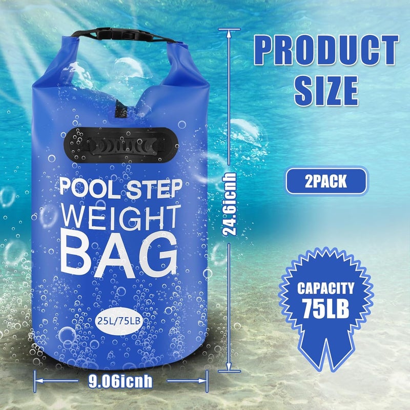 RGJ 2 Pack Universal Pool Step Weights, 25L/50LB No Breaken Pool Ladder Weights for Above Ground Pools, Waterproof Pool Sand Stair Weights for Pool Steps, Easy&Quick Fill Sand (Blue) - Image 2