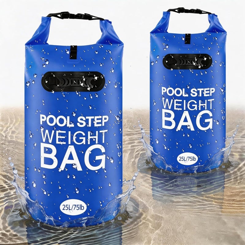 RGJ 2 Pack Universal Pool Step Weights, 25L/50LB No Breaken Pool Ladder Weights for Above Ground Pools, Waterproof Pool Sand Stair Weights for Pool Steps, Easy&Quick Fill Sand (Blue) - Image 1