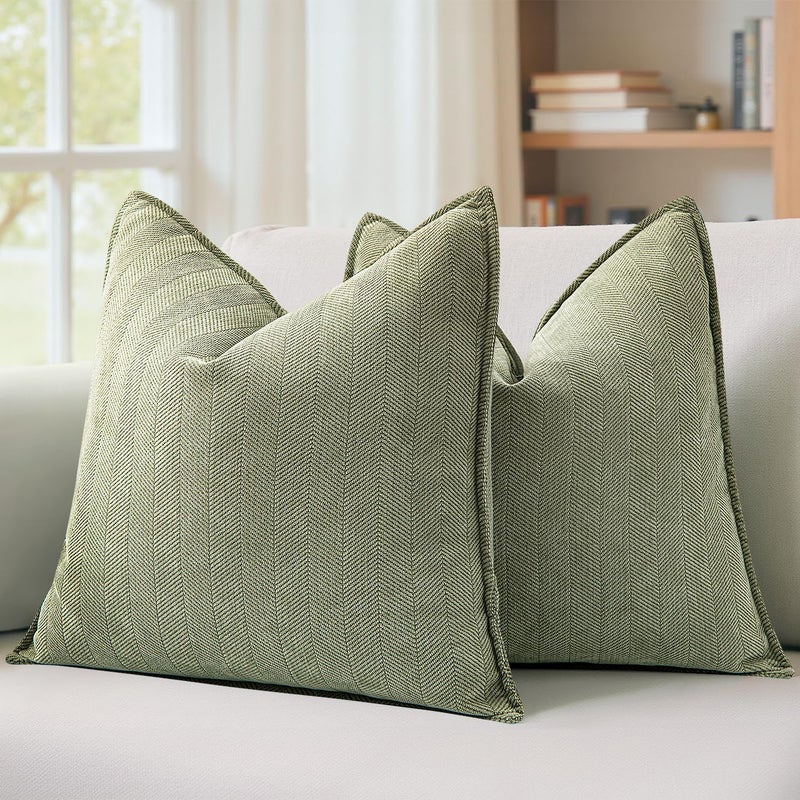 MIULEE Pack of 2 Sage Green Decorative Pillow Covers 20x20 Inch Soft Chenille Luxurious Couch Throw Pillows Farmhouse Cushion Covers with Elegant Design for Sofa Bedroom Living Room Spring Home Decor