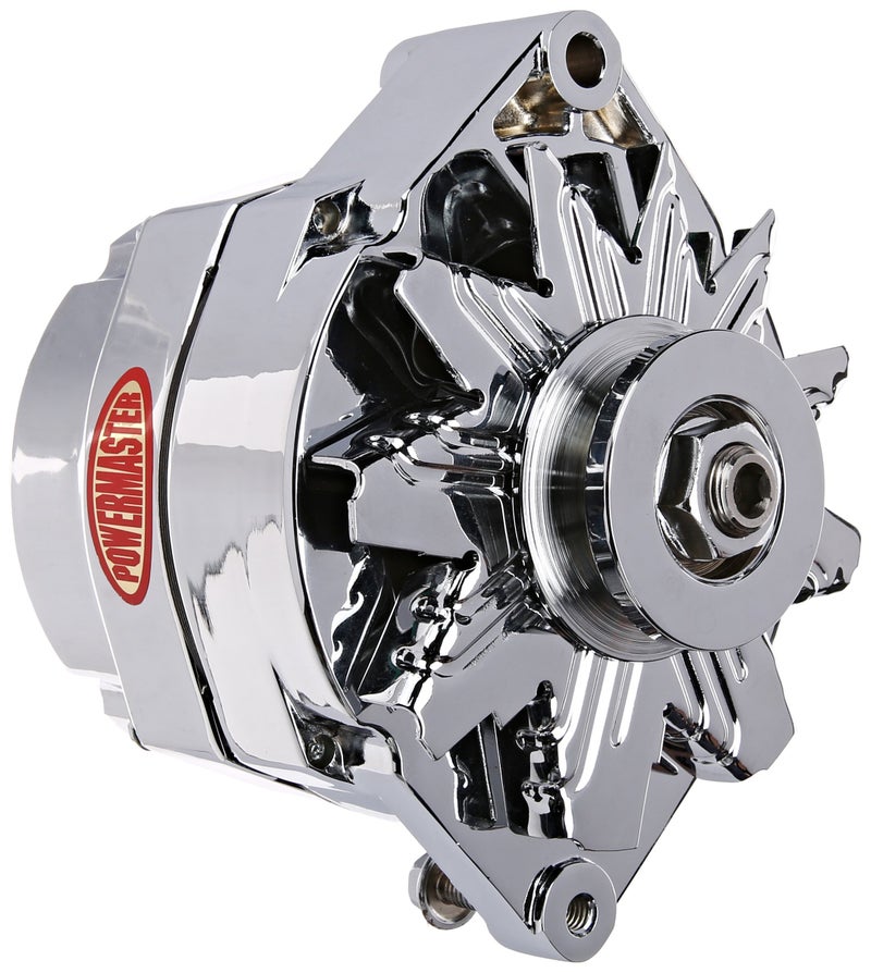 Powermaster Alternator, GM Original Look, 12SI, 100 amps, 12V, 1-Wire / 3-Wire, Single V-Belt Pulley, Straight Mount, Aluminum Case, Chrome, GM, Each - Image 2