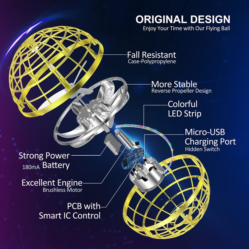 LEMATRIX Flying Orb Ball Toy Hover Ball Boomerang Fly Fidget Spinner Cool Toys Gifts for 6 7 8 9 10 11 12 Years Old boy Girls Teens Hand Mini Drone Cosmic Globe Indoor Outdoor ToysGolden - Image 3