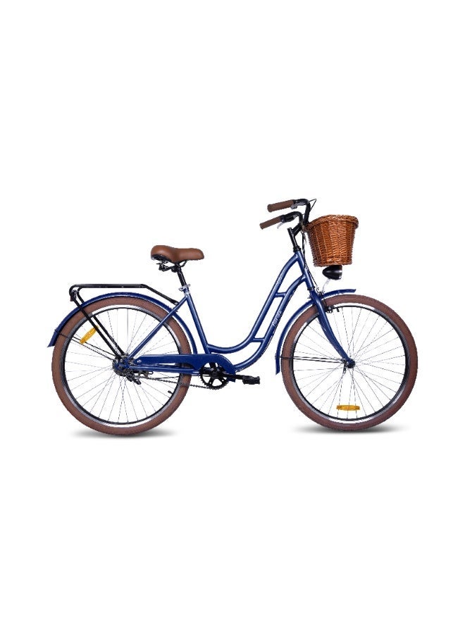 MOGOO Florida 26-Inch Urban Bike | 26-Inch Wheel Size | Single Speed | For Women | Wicker Basket And Rear Carrier |Dark Blue Color - Image 1