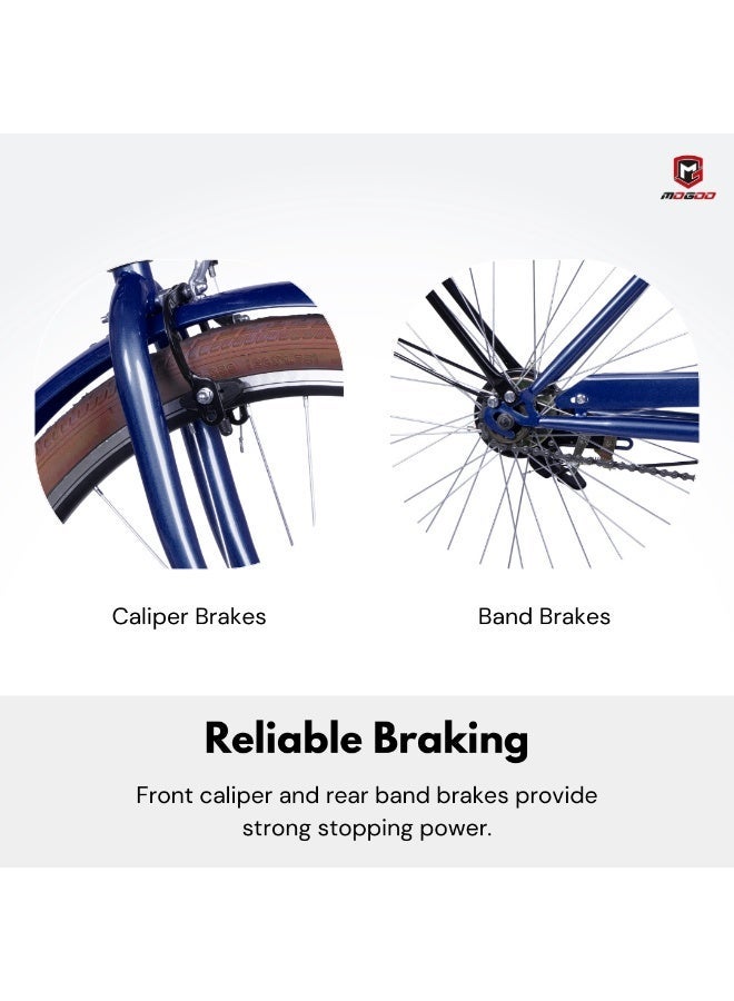 MOGOO Florida 26-Inch Urban Bike | 26-Inch Wheel Size | Single Speed | For Women | Wicker Basket And Rear Carrier |Dark Blue Color - Image 3