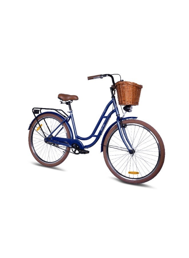 MOGOO Florida 26-Inch Urban Bike | 26-Inch Wheel Size | Single Speed | For Women | Wicker Basket And Rear Carrier |Dark Blue Color - Image 2