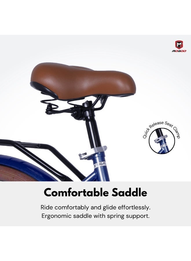 MOGOO Florida 26-Inch Urban Bike | 26-Inch Wheel Size | Single Speed | For Women | Wicker Basket And Rear Carrier |Dark Blue Color - Image 4