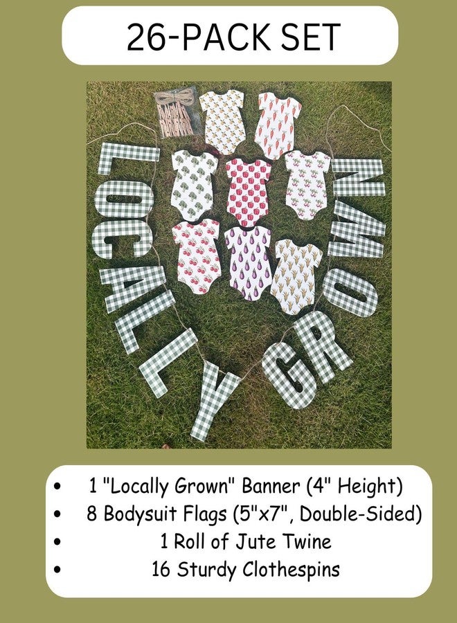 Puremigo 26 Pack Locally Grown Banner - Bodysuit Flags, Rustic Farmhouse Fruit & Vegetable Party Decorations, Perfect for Locally Grown Baby Shower, Farmers Market Decor - Image 5