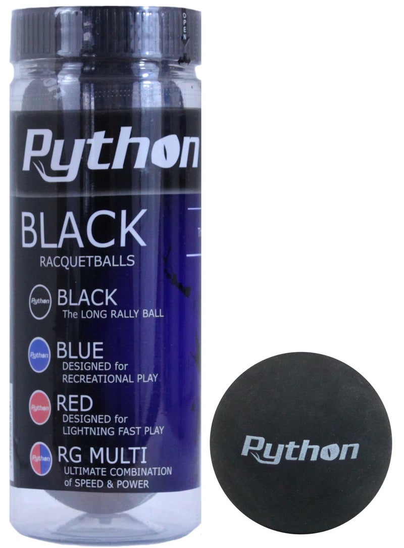 Python Racquetball Python 3 Ball Can Black Racquetballs (Long Rally Ball!) (1) - Image 1
