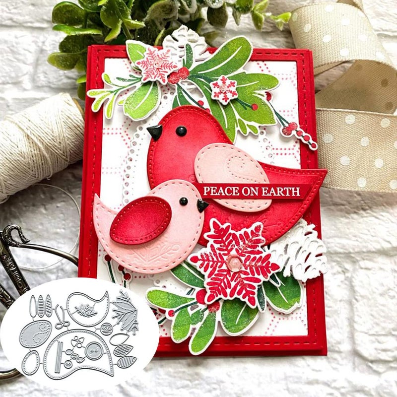 Festive Birds Metal Die CutsSpring Flower Leaf Bird Cutting Dies Cut Stencils for DIY Invitation Card Scrapbooking Album Decorative Embossing Paper Dies Card Making