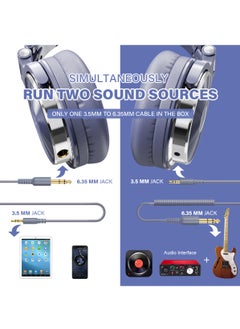 OneOdio Pro 10 Wired Over-Ear Bass Headset with 50Mm Shareport and Mic for Recording Monitoring Podcast Guitar PC TV Light Blue  - Image 2