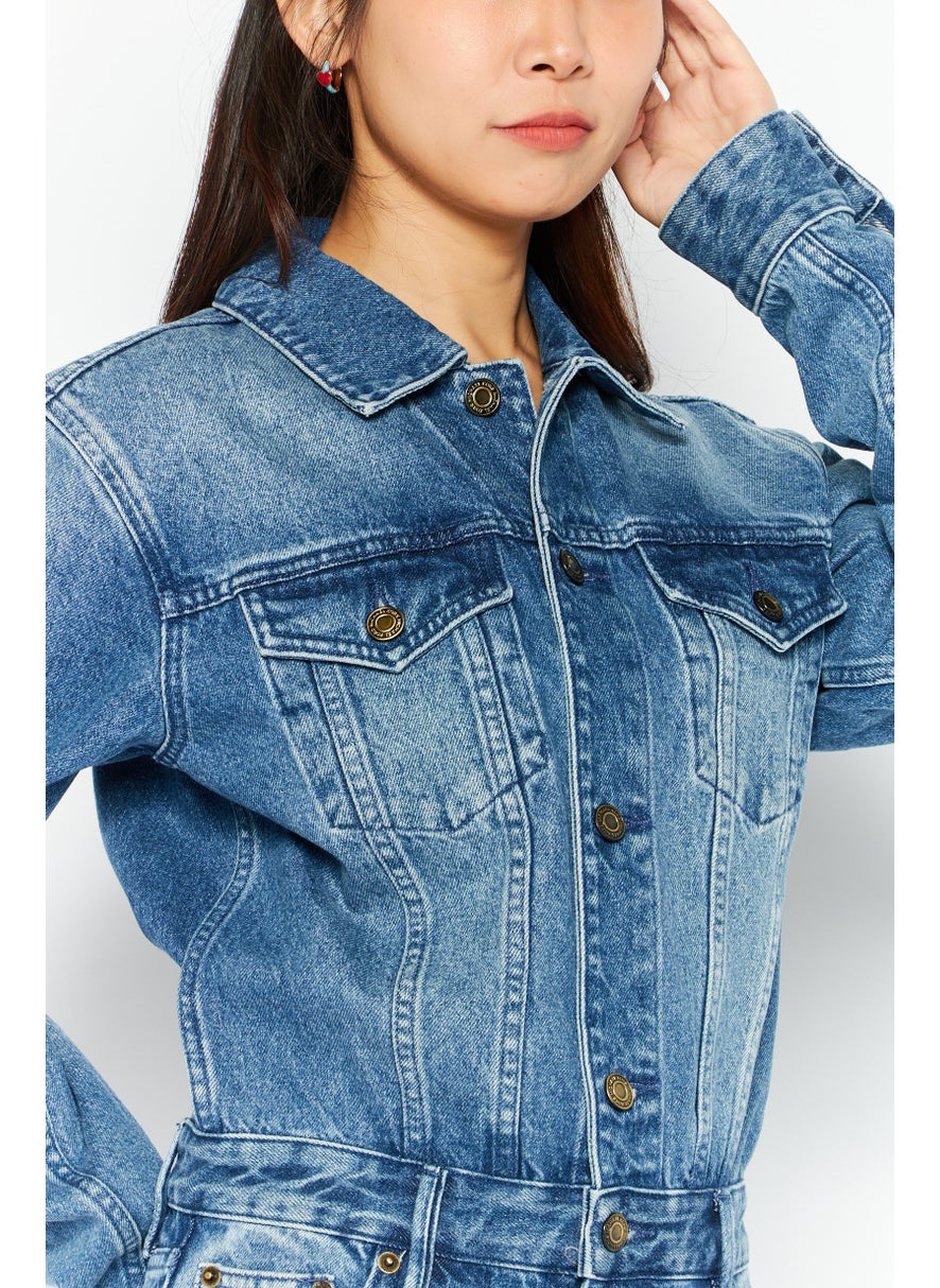 Michael Kors Women Long Sleeve Wash Denim Jumpsuits, Blue  - Image 3