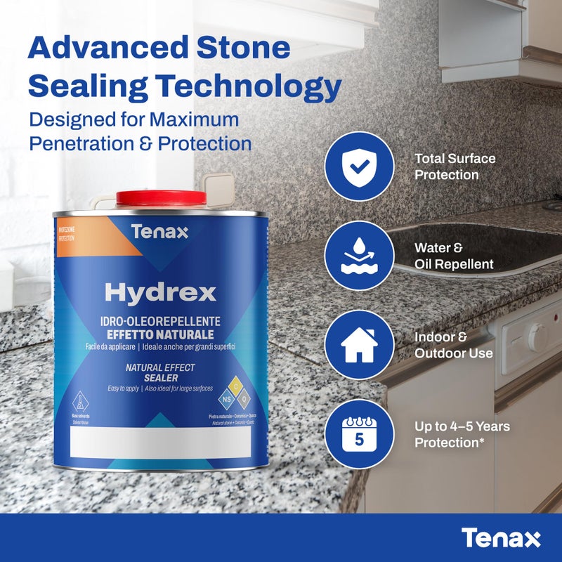 Tenax Hydrex Stone Sealer - Professional Penetrating Sealer for Granite, Marble, Natural Stone & Concrete - Stain & Water Protection for Countertops, Tile, Indoor & Outdoor Surfaces - 1 Quart - Image 4