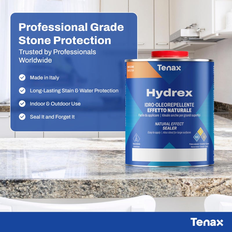 Tenax Hydrex Stone Sealer - Professional Penetrating Sealer for Granite, Marble, Natural Stone & Concrete - Stain & Water Protection for Countertops, Tile, Indoor & Outdoor Surfaces - 1 Quart - Image 2