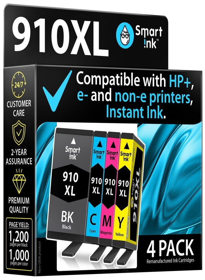 Smart Ink Remanufactured Ink Cartridges Replacement for HP 910XL 910 XL Black and Color Combo Pack to use with OfficeJet Pro 8025e 8025 8028e 8028 8035e 8035 OfficeJet 8015e 8022e 8015 8022 Printers - Image 1
