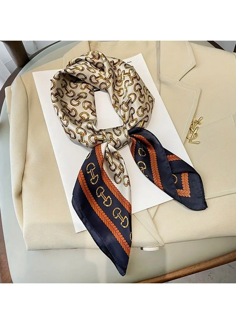 Goolsky Elegant Women’s Square Scarf - Green & Golden Chain Print, Lightweight Polyester Neck Accessory for Professional or Casual Outfits, Breathable & Windproof Design  - Image 1