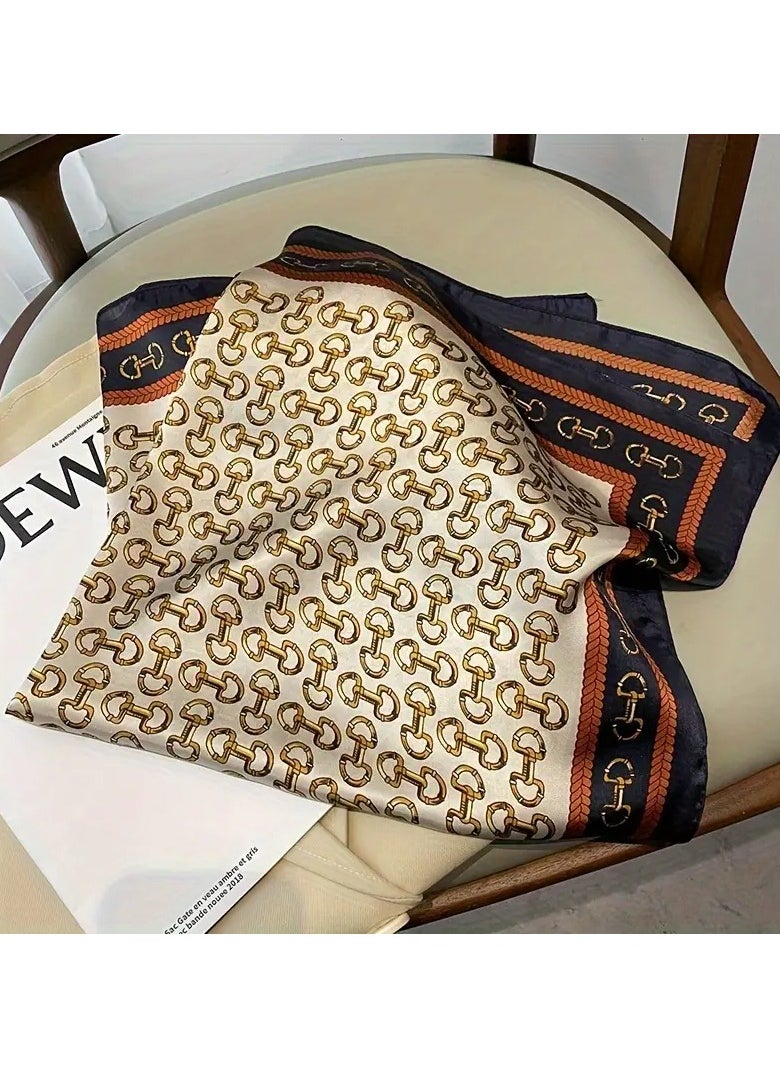 Goolsky Elegant Women’s Square Scarf - Green & Golden Chain Print, Lightweight Polyester Neck Accessory for Professional or Casual Outfits, Breathable & Windproof Design  - Image 2