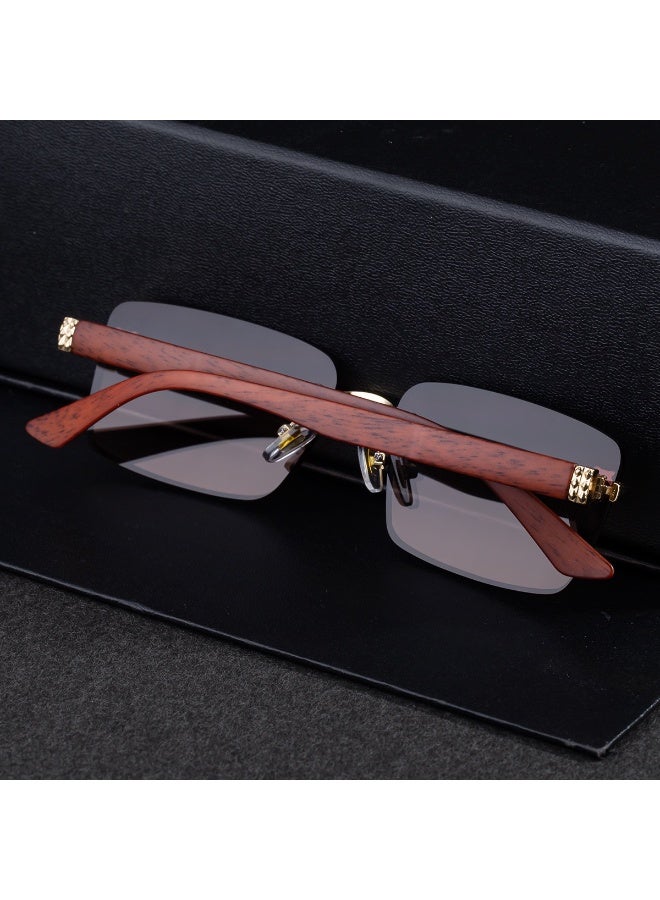 Luxury Rimless Sunglasses for Men, UV400 Protection Anti-Glare Driving Glasses, Lightweight Frameless Design with Premium Wood Grain Temples - Image 2