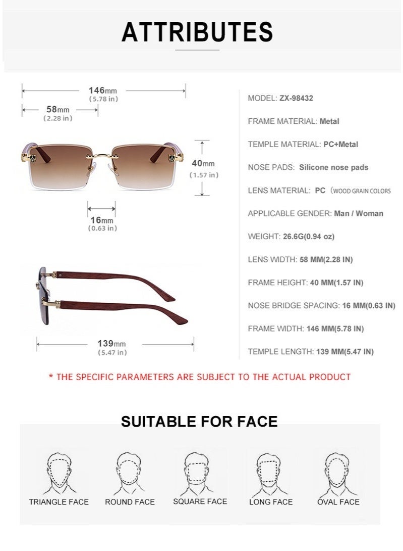 Luxury Rimless Sunglasses for Men, UV400 Protection Anti-Glare Driving Glasses, Lightweight Frameless Design with Premium Wood Grain Temples - Image 5