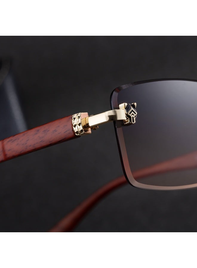 Luxury Rimless Sunglasses for Men, UV400 Protection Anti-Glare Driving Glasses, Lightweight Frameless Design with Premium Wood Grain Temples - Image 3