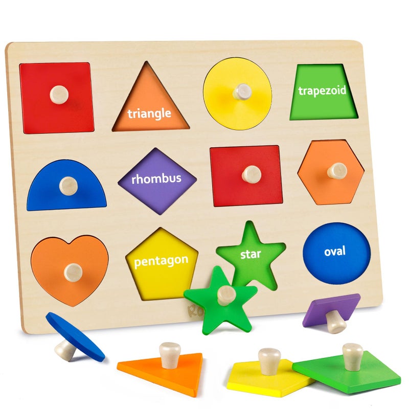 Roberly Shape Wooden Puzzles for Toddlers, Shape Sorter & Color Match Toddlers Puzzles Early Educational Montessori Toys for Girls Boys 36 Months Toys Birthday Gifts Learning Activities - Image 1