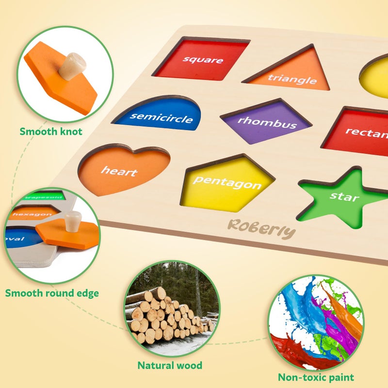 Roberly Shape Wooden Puzzles for Toddlers, Shape Sorter & Color Match Toddlers Puzzles Early Educational Montessori Toys for Girls Boys 36 Months Toys Birthday Gifts Learning Activities - Image 5