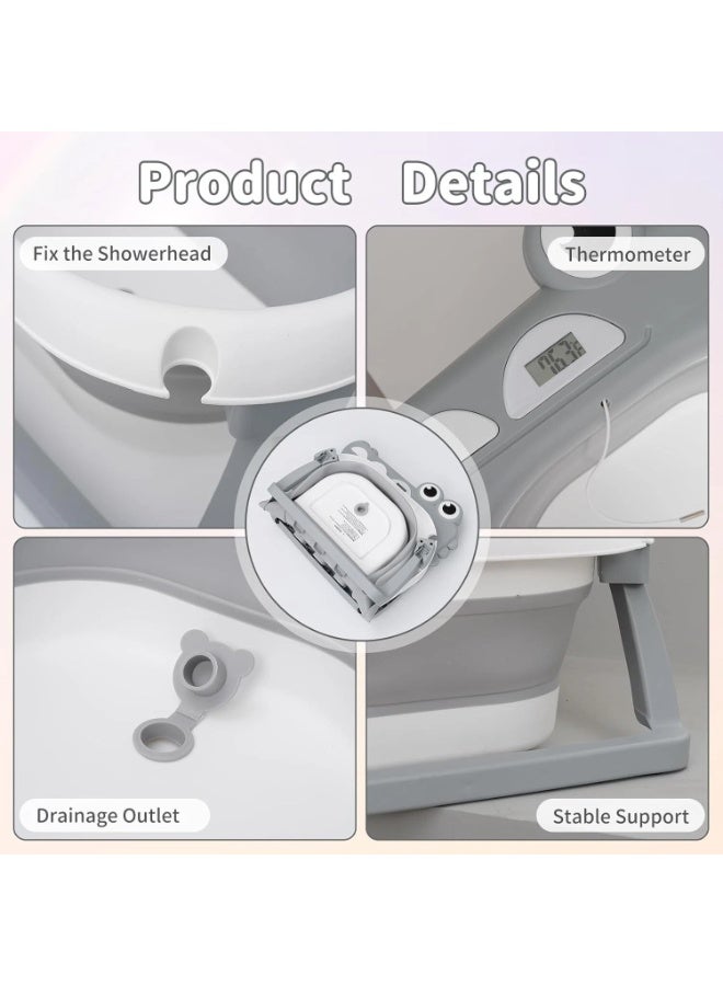 ميكسد حمام أطفال قابل للطي مع منشفة ذات غطاء، وترمومتر، وسادة عائمة ناعمة، تصميم موفر للمساحة مع وظيفة تصريف، مناسب للأطفال من عمر 0 إلى 36 شهرًا. - Image 5