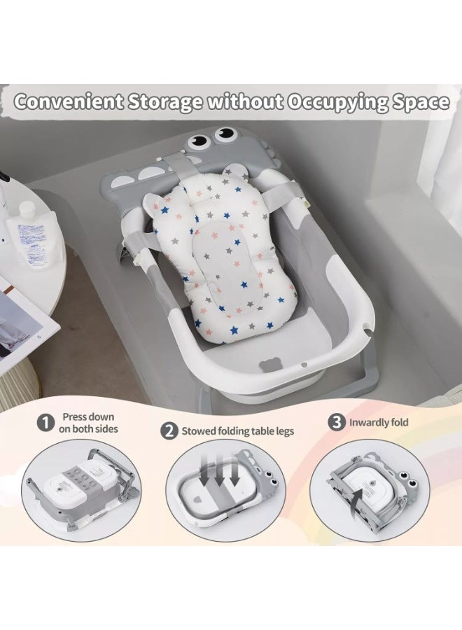ميكسد حمام أطفال قابل للطي مع منشفة ذات غطاء، وترمومتر، وسادة عائمة ناعمة، تصميم موفر للمساحة مع وظيفة تصريف، مناسب للأطفال من عمر 0 إلى 36 شهرًا. - Image 3
