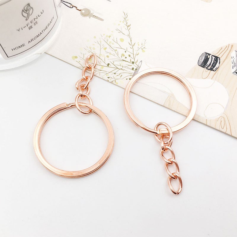1 key ring with chain 30mm key ring metal alloy key ring diy accessories key ring multi-color optional Rose gold key ring with chain 