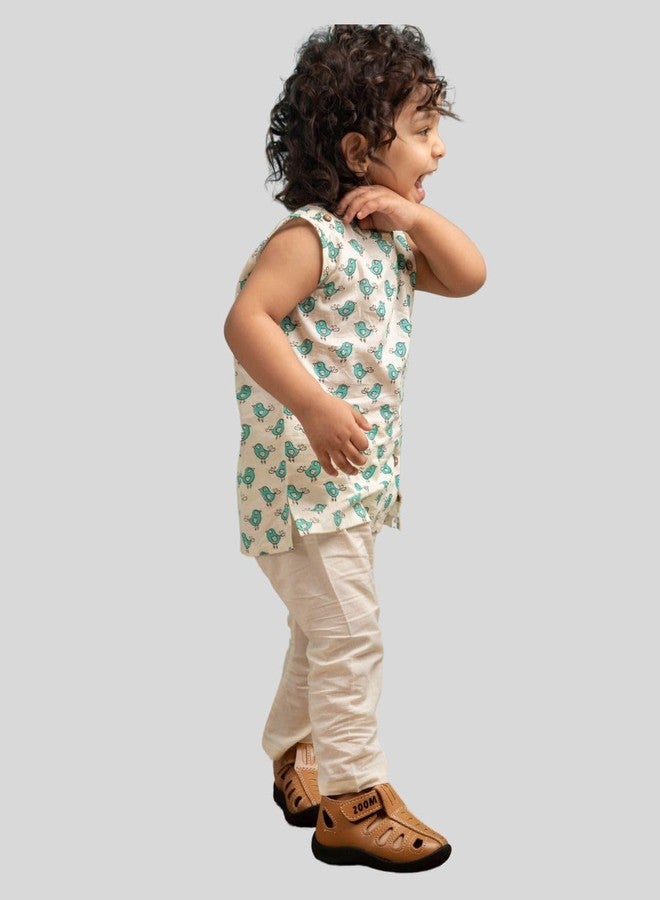 POLKA TOTS Baby Jhabla & Pant Set | 100% Cotton Muslin | Sleeveless Printed Top + Soft Bottom | Unisex Outfit for New Born, & Toddlers, 0-3 M - Image 2