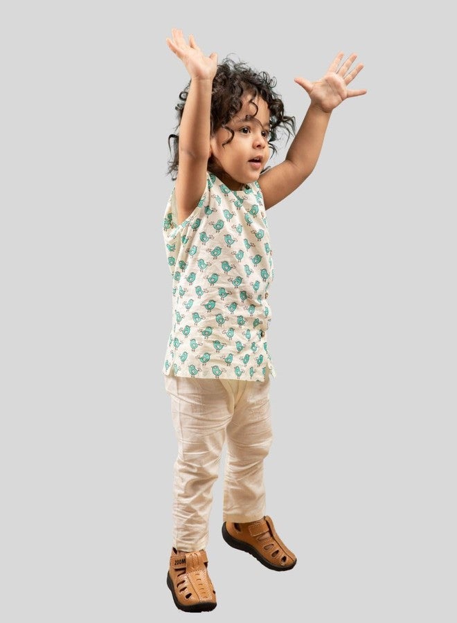 POLKA TOTS Baby Jhabla & Pant Set | 100% Cotton Muslin | Sleeveless Printed Top + Soft Bottom | Unisex Outfit for New Born, & Toddlers, 0-3 M - Image 3
