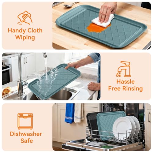 TasticTotes Grilling Prep & Serve Trays for Party- Set of 2, Large Serving Platters for Raw and Cooked Food, Dishwasher Safe, 17"×10.5" Stackable Plastic Party Supplies for Grilling, BBQ, Meal Prep - Green, Black - Image 4