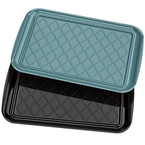 TasticTotes Grilling Prep & Serve Trays for Party- Set of 2, Large Serving Platters for Raw and Cooked Food, Dishwasher Safe, 17"×10.5" Stackable Plastic Party Supplies for Grilling, BBQ, Meal Prep - Green, Black - Image 1