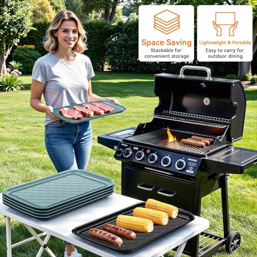 TasticTotes Grilling Prep & Serve Trays for Party- Set of 2, Large Serving Platters for Raw and Cooked Food, Dishwasher Safe, 17"×10.5" Stackable Plastic Party Supplies for Grilling, BBQ, Meal Prep - Green, Black - Image 5