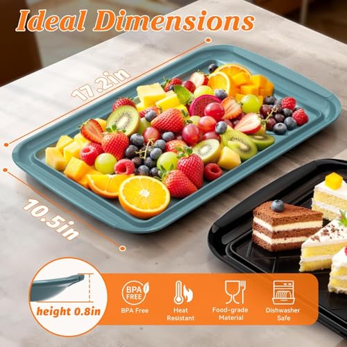TasticTotes Grilling Prep & Serve Trays for Party- Set of 2, Large Serving Platters for Raw and Cooked Food, Dishwasher Safe, 17"×10.5" Stackable Plastic Party Supplies for Grilling, BBQ, Meal Prep - Green, Black - Image 2