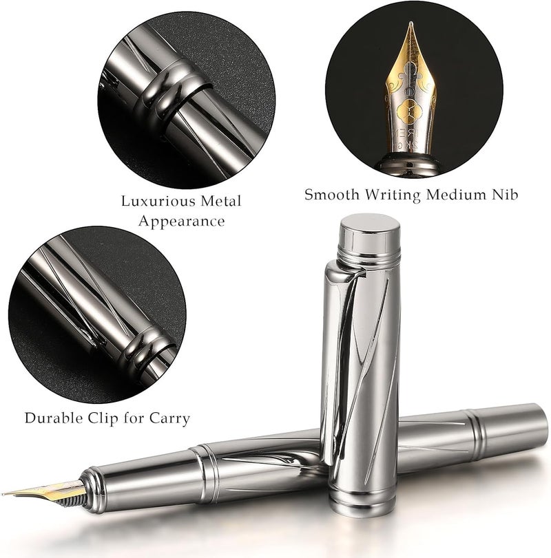 HZYH Luxury Metal Fountain Pen, Heavy Duty Fine Nib Fountain Pen Compatible with 3.4mm Ink Cartridges Executive Calligraphy Pen Gift for Business Office - Image 3