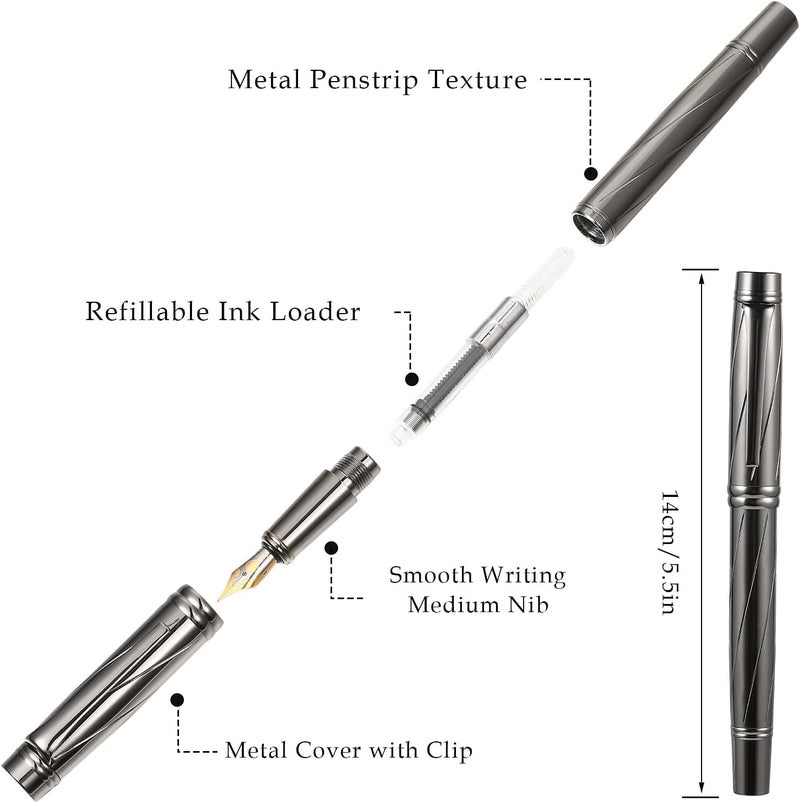 HZYH Luxury Metal Fountain Pen, Heavy Duty Fine Nib Fountain Pen Compatible with 3.4mm Ink Cartridges Executive Calligraphy Pen Gift for Business Office - Image 2