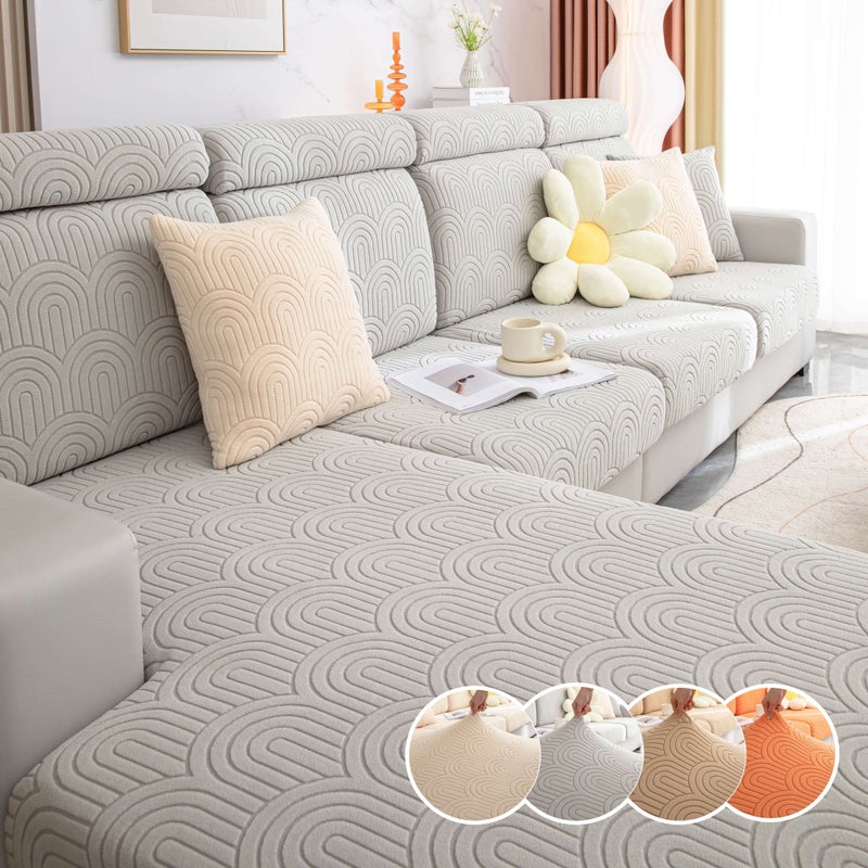Orange Stretch Jacquard Sofa Cover For 2 Seater Non Slip Scratch Resistant All Season Living Room Decor - Image 2