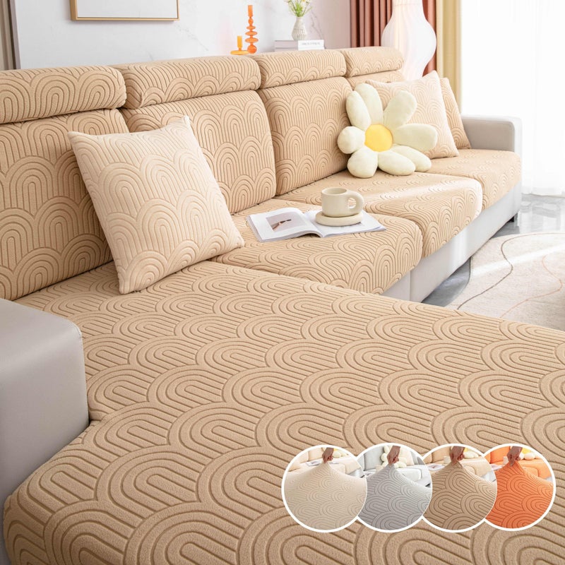 Orange Stretch Jacquard Sofa Cover For 2 Seater Non Slip Scratch Resistant All Season Living Room Decor - Image 3
