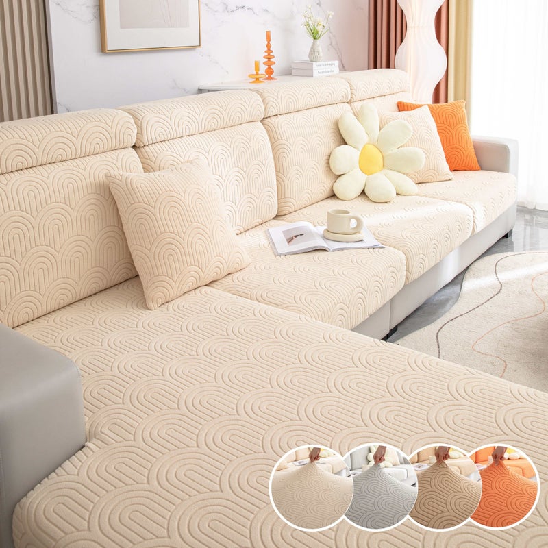 Orange Stretch Jacquard Sofa Cover For 2 Seater Non Slip Scratch Resistant All Season Living Room Decor - Image 1