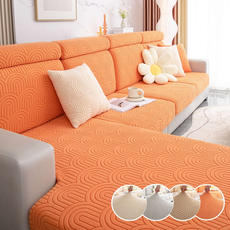 Orange Stretch Jacquard Sofa Cover For 2 Seater Non Slip Scratch Resistant All Season Living Room Decor - Image 4