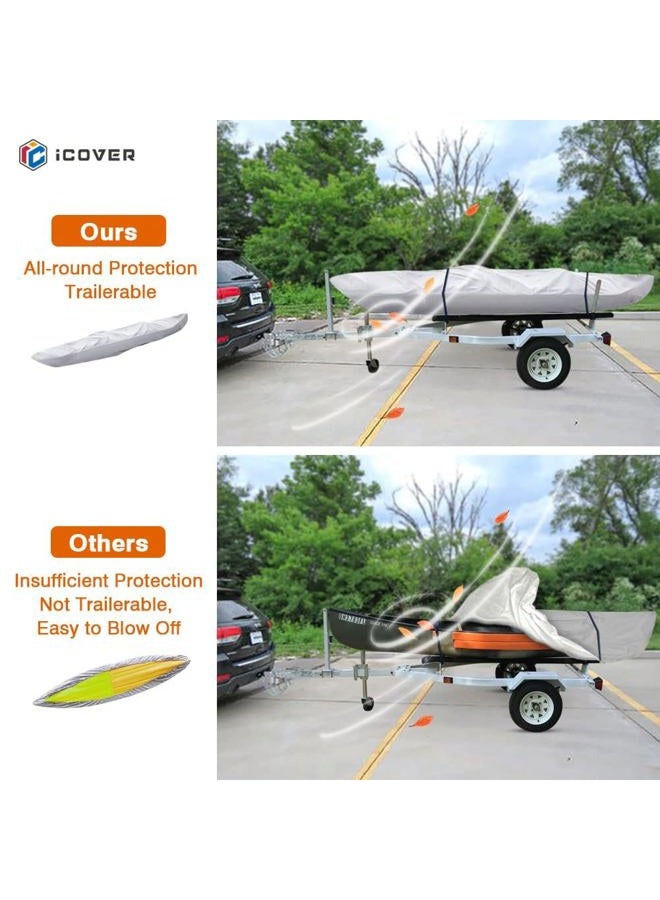 iCover 16ft Kayak Cover- Water Proof Heavy Duty Kayak/Canoe Cover Fits Kayak or Canoe up to 16ft Long and Beam Width up to 36in, Grey K7303C - Image 3