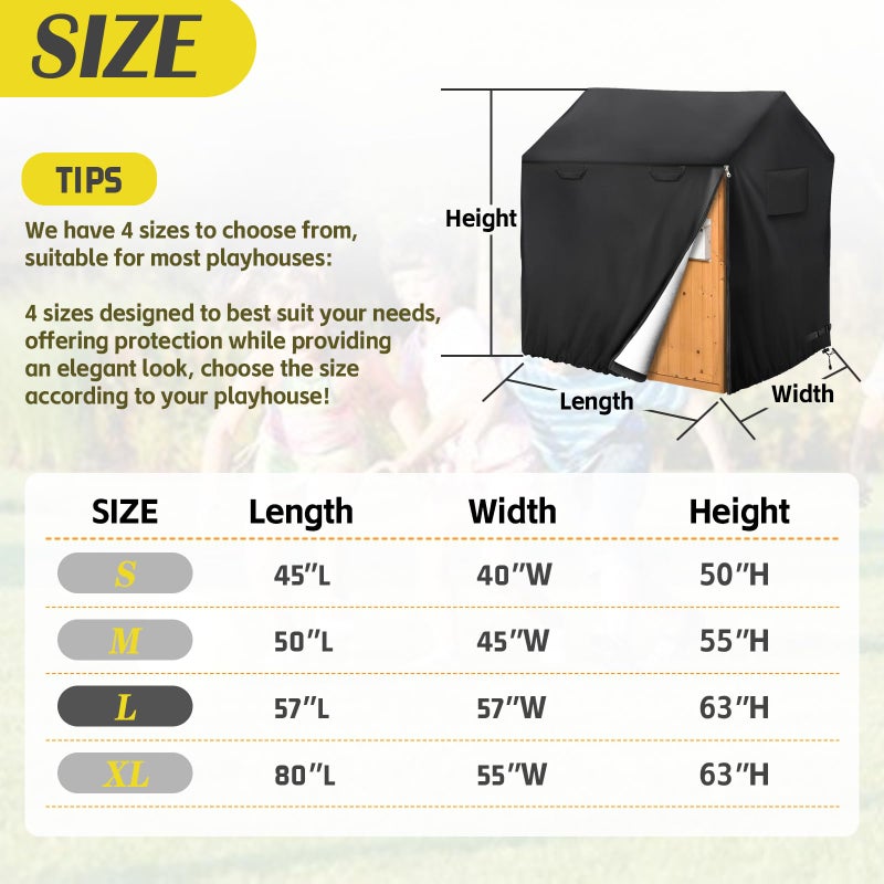 Iceberg Elf Playhouse cover, Outdoor wooden kids playhouse covers, 57" L x 57" W x 63" H, Waterproof, Sun Protection dust, Easy to put on with side zipper, 640D Heavy duty oxford fabric, (Black) - Image 2