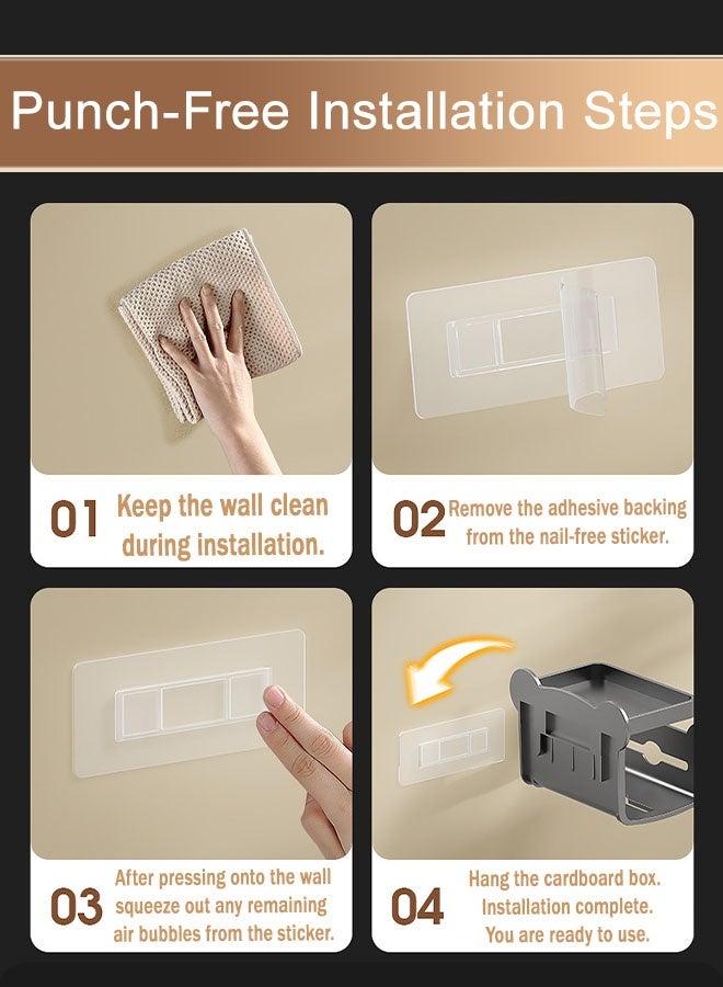 MLADEN Tissue Box For Bathroom, Wall Mounted Waterproof Toilet Paper Holder, Self Adhesive Tissue Dispenser Dryer Sheet Holder, Tissue Storage With Shelf, Phone Holder for Bathroom Kitchen Living Room Bedroom Office (Grey) - Image 5