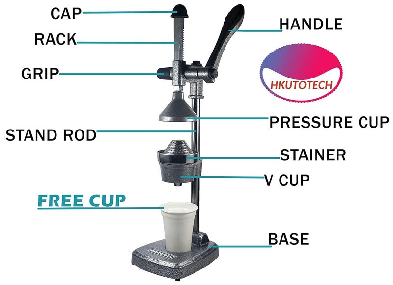 HKUTOTECH Aluminium Hand Press Citrus Fruit Juicer, Manual Cold Press Juicer and Squeezer for Fruits and Vegetables - Big (Made in India) (gray) - Image 3