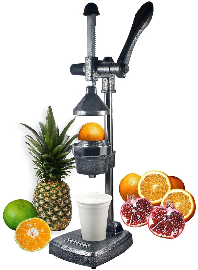 HKUTOTECH Aluminium Hand Press Citrus Fruit Juicer, Manual Cold Press Juicer and Squeezer for Fruits and Vegetables - Big (Made in India) (gray) - Image 1