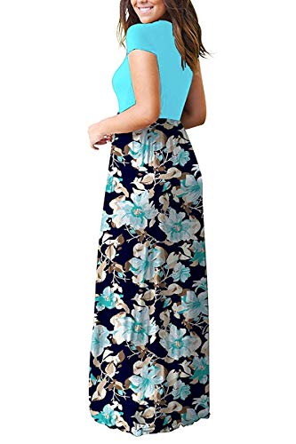 MISFAY Women Short Sleeve Loose Plain Maxi Dresses Casual Long Dresses Pockets (Light Blue, L) - Image 3