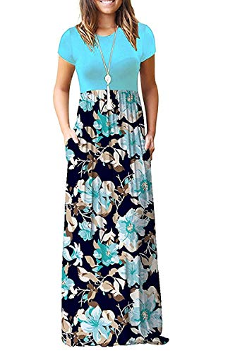 MISFAY Women Short Sleeve Loose Plain Maxi Dresses Casual Long Dresses Pockets (Light Blue, L) - Image 4