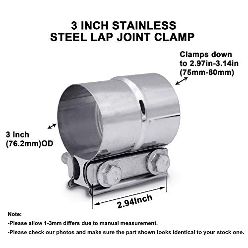 ESPEEDER ZFBB 3.0" Lap Joint Band Clamp Exhaust Clamps Pipe Parts Stainless Steel 2Pcs - Image 3