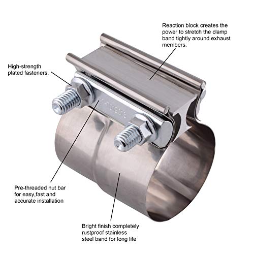 ESPEEDER ZFBB 3.0" Lap Joint Band Clamp Exhaust Clamps Pipe Parts Stainless Steel 2Pcs - Image 2